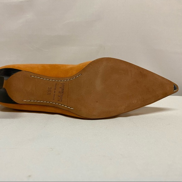 LAMBERTSON TRUEX Orange Suede Pointy Toe Kitten Heels Ankle Boots 36.5 Euro 6 US - Picture 14 of 16
